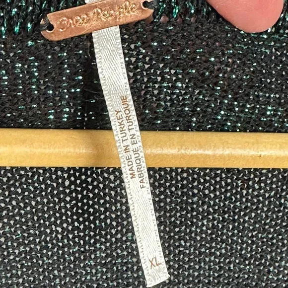 SOLD Free People Alpine Green Glitter Metallic Cardigan‎ Womens Size XL Y2K - Picture 6 of 15